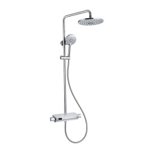 Wall mounted thermostatic shower column set with glass platform shelf two function shower head hand shower chrome